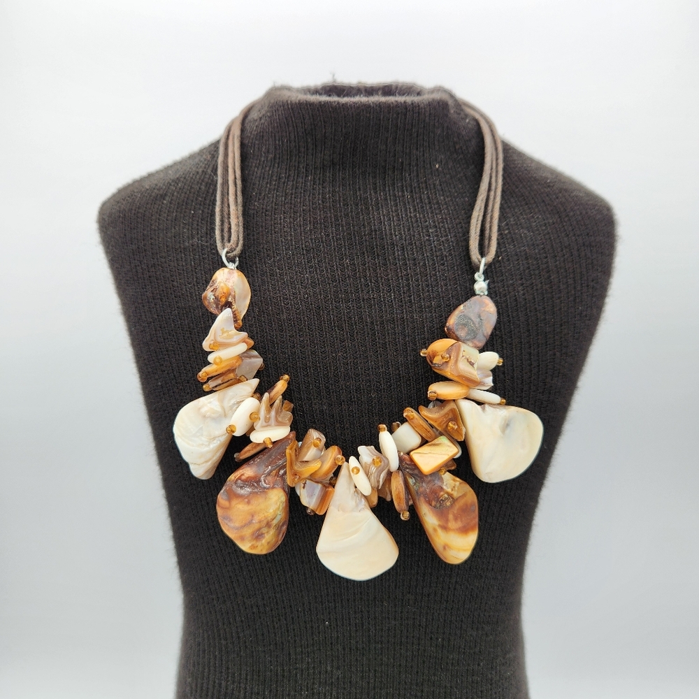 Mother of Pearl Shell Choker Necklace Bead Beaded Beach Ocean 15” - 17.5”